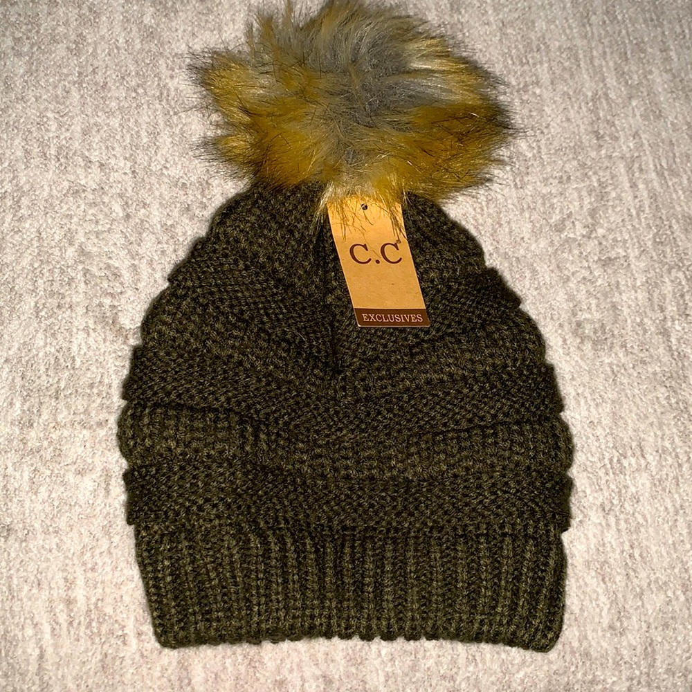 C.C pompom beanie | Hunter Green beanie | New with tags